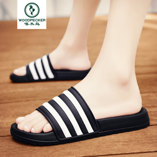 Woodpecker Frühlings- und Sommer Neue Flip-Flops Internet Promi Slipper Herren Sommer Neues Slip-Rutsch fühlen sportliche Hausschuhe externe Flip-Flops BXJ/5008-X Schwarze Größe 39
