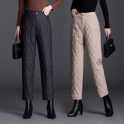 Woodpecker lightweight cotton pants for women, fashionable straight cotton pants for winter, new style, thickened, high-waisted, loose, warm and slim, black M recommended 95-105Jin Jin equals 0.5kg