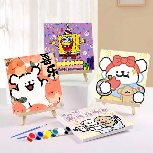 溥畔线条小狗数字油画2024新款卡通填色系涂色油彩画 FC897 20*20内框+背板+颜料+画笔