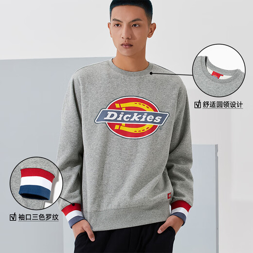 Dickies圆领卫衣logo印花罗纹袖口男士秋新品棉上衣加绒情侣9587 白色9713 男女同款 XS