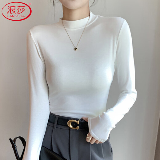 Langsha Modal small stand-up collar bottoming shirt for women 2025 spring and autumn new style can be worn outside the right shoulder long-sleeved top T-shirt