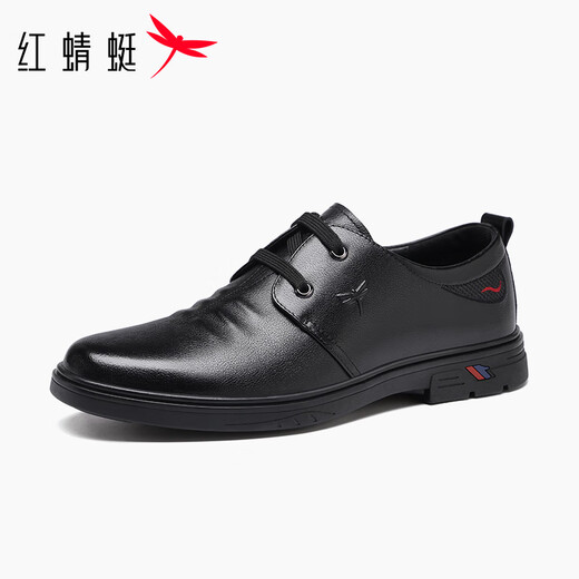 Red Dragonfly Leather Shoes Men's Low-top Lace-Up Business Casual Shoes Men's Cowhide Comfortable Lightweight Dress Shoes WLA250231 Black 40