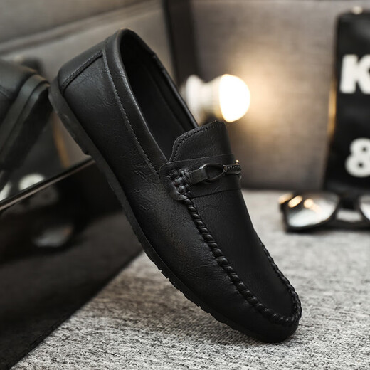 Spider King (ZHIZHUWANG) leather face British driving fashion men's lof bean shoes men's versatile breathable men's shoes soft sole soft leather summer D826 black 39