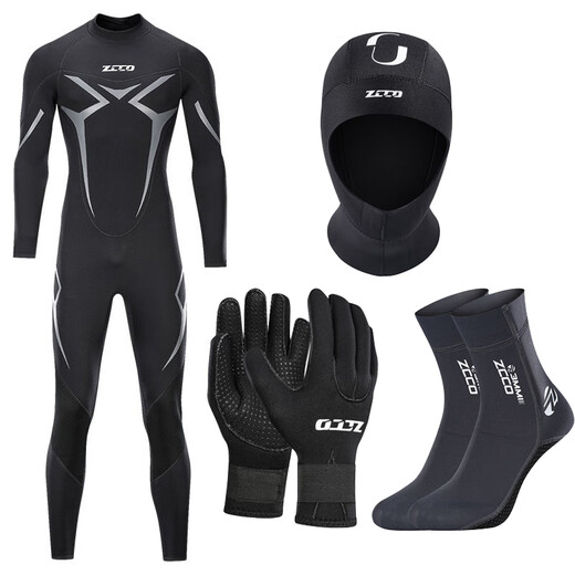 ZCCO1.5/3MM cold-proof gel coat thickened large size one-piece wet wet suit for men and women long-sleeved warm coach swimsuit black XS one size