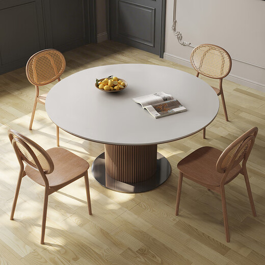 Gaodemeju staatlicher Zuschuss/gestapelter Esstisch New Pearl Massivholz-Schiefer-Esstisch runder Haushalts-Esstisch runder Tisch 140 runder Tisch + 80 Drehteller (Ino) + CY684*6