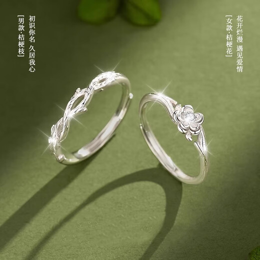 Crystal couple rings, a pair of 999 pure silver rings for men and women, proposal anniversary, birthday gift for girlfriend and wife