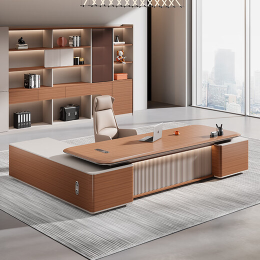 Boss Litang's office desk is light luxury and has a high-end sense. Manager's desk and chair combination is simple with blister technology. President's office executive desk furniture. 2.4m boss + 2.4m bookcase.