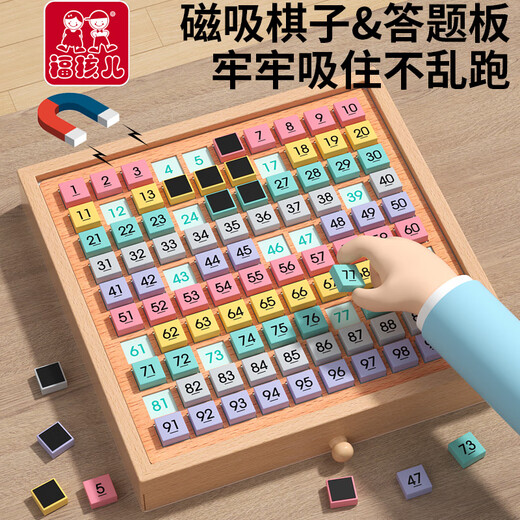 Fu Haier Magnetic Hunters Board Board Montessori Aides d'enseignement Mathematical Thinking Impterodiment Digital Building Bloums Enfants's Educational Toys Number Training [magnétique] Multi-fonction des centaines de cartes 1 Ensemble de pièces d'échecs