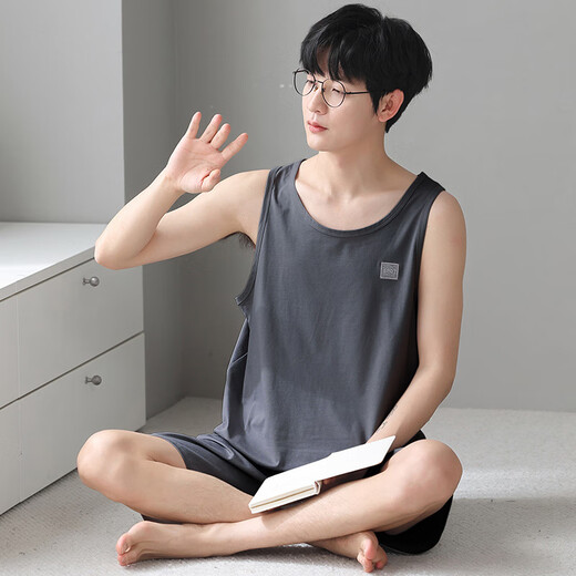 Langsha Sommer ärmelloses Pyjamas Männereis Seidenweste Modal Shorts Sommer einfach 2025 Neue Herrenhauskleidung D12023 3xl