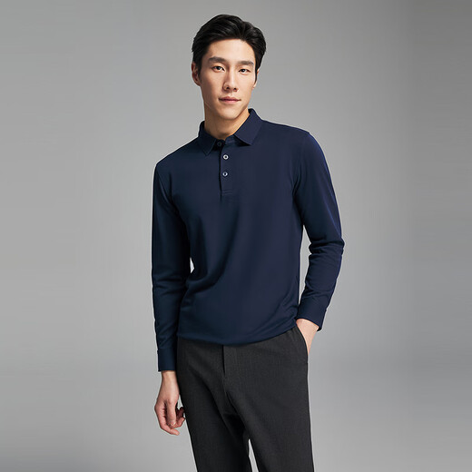 Youngor long-sleeved POLO shirt men's wool blended fabric men's POLO shirt soft and comfortable 2025 new style Navy VLYM519960FCA L (recommended 135-150Jin Jin equals 0.5 kg)