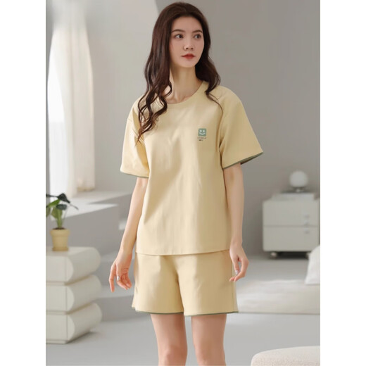 猫人（MiiOW）睡衣女夏季纯棉短袖短裤简约休闲薄款可外穿家居服套装2025新款 Z9859 L 建议100-120斤