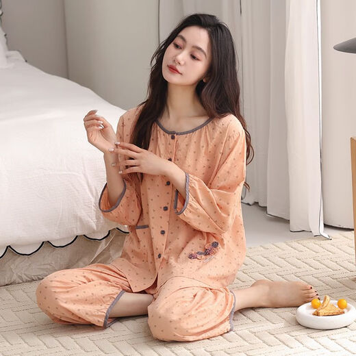 Yalu Pure Cotton 7-Viertel-Ärmel-Pyjamas für Frauen im Sommer kurzärmelige neun Viertelhosen für sommerdünnen Dünngrößen Reine Baumwoll-Kleidung 4840 [Damen-Baumwolle] M 80-100jin [Jin entspricht 0,5 kg]