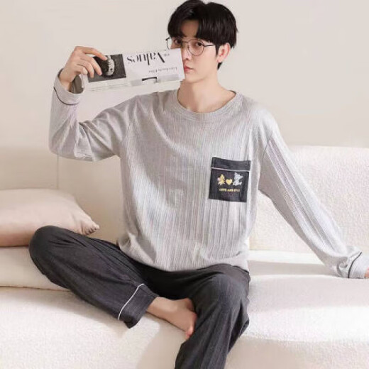 Pajamas de manga larga Sangqin para hombres, estudiantes de secundaria y secundaria, puede usar ropa de algodón en el hogar en el exterior, trajes sueltos de primavera y otoño, 3887 más trajes de terciopelo de coral en terciopelo, otoño e invierno, L recomendaron 100-120 Jin [Jin equivale a 0.5 kg]