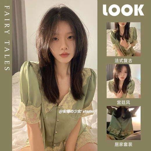 Ran Yilan's same ice silk pajamas for women's summer internet celebrity style sweet lace home clothes French short-sleeved shorts suit high quality - YFY-9901 M [Suggested 80-100Jin [Jin equals 0.5 kg]]