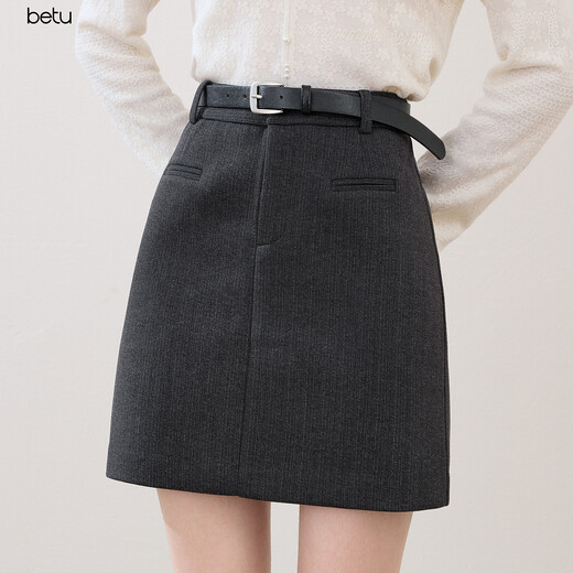 BAITU BETU Vêtements féminins 2025 Automne Nouvelle jupe Jupe à la mode à la mode avec ceinture Jupe courte 2509T75 Gris foncé M M