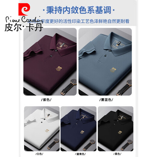 皮尔卡丹（pierre cardin）夏季新款纯棉男士短袖POLO男衫高档刺绣翻领T恤大码百搭半袖男装 6626灰蓝色 M 48【建议100-125斤】