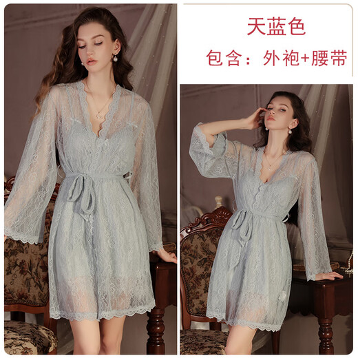 Graue süße und glatte Satin -Dessous reine Spitze sexy Brustpolster Nachthemd Äußeres Robe Heimkleidung Set 4867 Schwarz (Nachtskirt) l