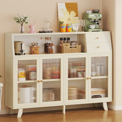 竹艺佳（ZHUYIJIA）餐边柜家用客厅储物柜厨房碗柜茶水柜靠墙酒柜置物多功能储物柜 三门带抽 奶白色