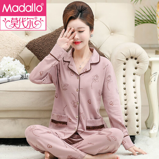 Modal brand mother pajamas for women in spring and autumn style Xinjiang cotton large-size thin long-sleeved middle-aged and elderly home clothing set summer XE-2687 2XL [Suggested weight: 140-160Jin [Jin equals 0.5 kg]]