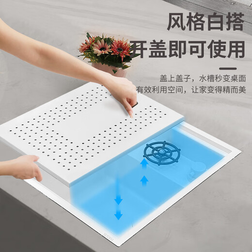 Znmw blanc invisible petit lavabo tasse de tasse de gaspilleur à sous-slot caché îlot île comptoir en acier inoxydable bassin 4839 Couvercle d'amortissement blanc Pompe de levage