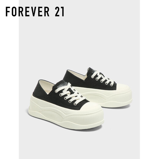 FOREVER21超厚底黑色板鞋女2025新款秋季增高透气两穿显腿长百搭休闲帆布鞋