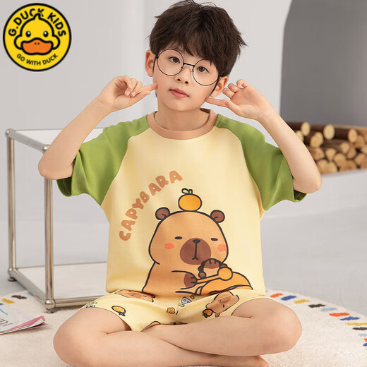 G.Duckkids Kinderpyjama Jungen Sommer reines Baumwolldünne kurzärmelige Jungen Big Children Sommer Teenager-Studenten Home Clothing Set TN695 Milchdrache [Hauptbildmodell] 130 14 Größe [130 High/50jin [Jin entspricht etwa 0,5 kg]]]