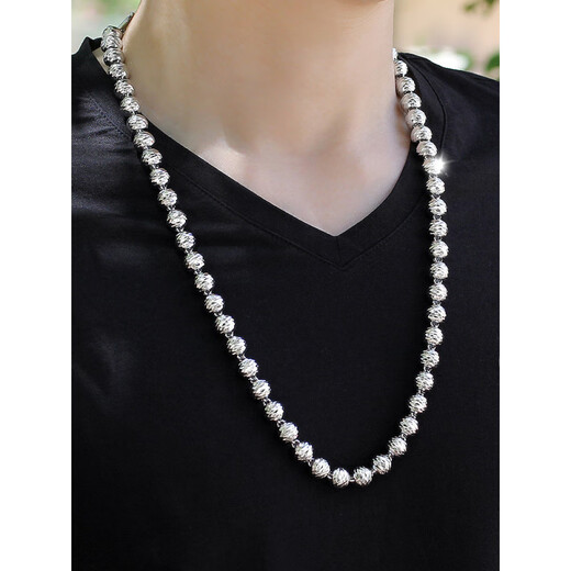 Nilan Fat Donglai same style men's platinum necklace 999 silver men's platinum-plated domineering Buddha beads transfer ball chain women's fashionable 6 mm 60 cm