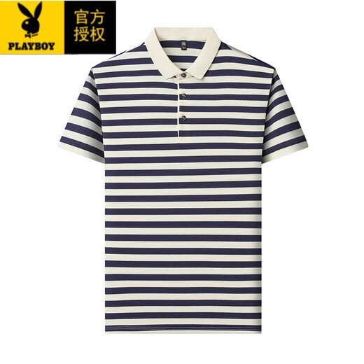 花花公子（PLAYBOY）夏季纯棉短袖t恤男士翻领上衣中年爸爸装休闲半袖polo条纹顺滑 9906-咖色 M 165建议90-120斤
