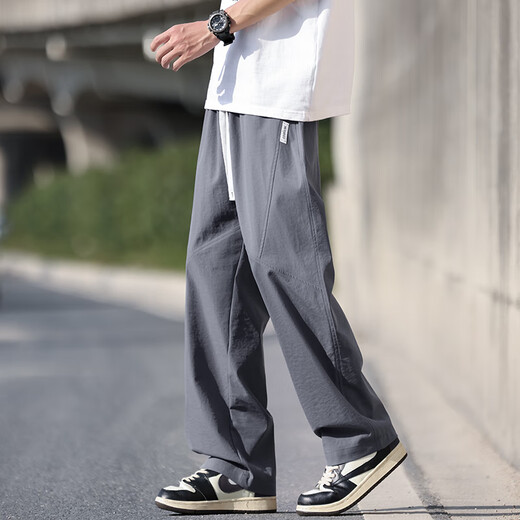 Seven Wolf summer ice silk pants for men's thin new style trendy loose straight pants for men's breathable casual quick-drying trousers for men K6636 Khaki 4XL about 170~190Jin [Jin equals 0.5 kg] can be worn