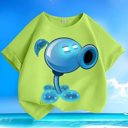 Andere Marken von Pflanzen gegen Zombies Sommer neue pure Baumwollmänner und Frauen kleine, mittlere und Kinder kurzärmelige runde Hals losen lässiges Top T-Sl Grün-KX724 Shooter 130 [Vorgeschlagene Höhe 120-130 cm]