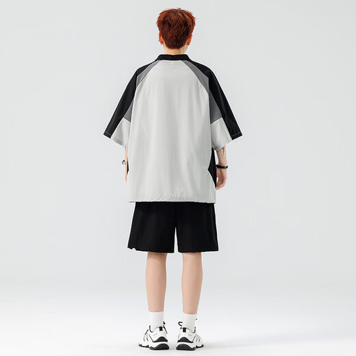 Lnoc li ningning mismo seda de hielo traje de secado rápido de secado rápido marca de verano para hombres de montaña suelta al aire libre transpirable pantalones de cinco puntos de manga corta li ning chlz-tz6167 traje negro m
