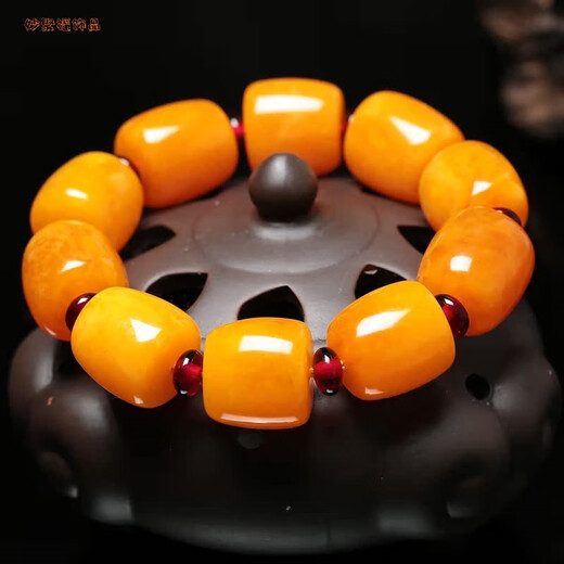 Miaojufu Polish Old Beeswax Bracelet Men's Original Chicken Oil Yellow Amber Bracelet Women's Barrel Beads with Certificate Style 2 (Women's Barrel Beads) 0 Carat Bead Ruler