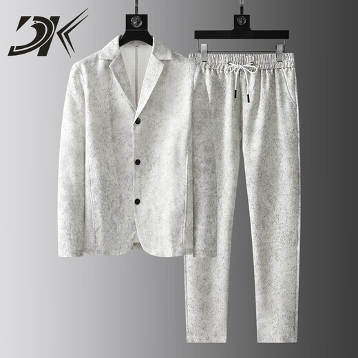 DK high-end men's casual suit suit men's spring and summer thin loose single-layer printed handsome long-sleeved suit two-piece white M 115Jin Jin equals 0.5kg -130Jin Jin equals 0.5kg