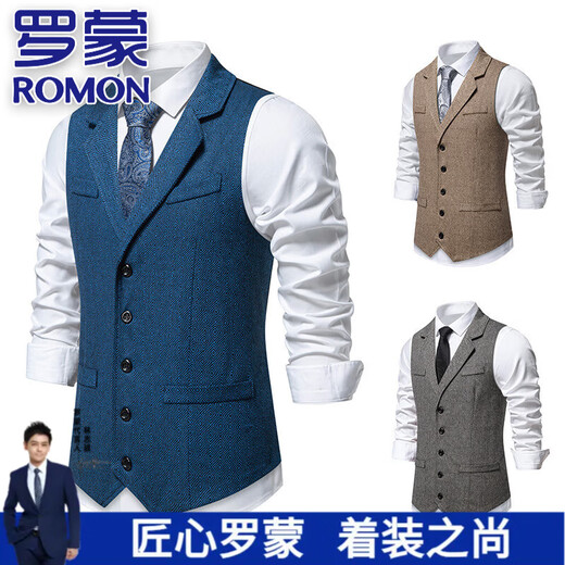 
ROMON (ROMON) suit vest men's vest high-end retro vest plus fat plus size slim British business casual horse jacket suit Khaki M 140Jin [Jin equals 0.5 kg] about weight