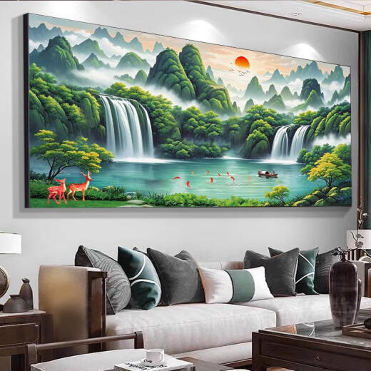 三栖虎迎客松农村中堂山水挂画客厅装饰风景沙发背景墙壁画字画2024新款 CT-3882-迎客松 长140*60cm顺丰入户尊贵黑亮面