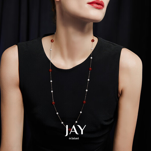 
Jay red sweater chain light luxury autumn and winter long necklace women's clothes hanging decoration lanyard pendant red agate sweater chain
