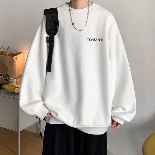 Style Yuge trendy brand hoodless round neck sweatshirt boys' bottoming shirt autumn and winter thickened velvet warm long-sleeved T-shirt with men's top dark gray (regular style) XL recommendation (125-145Jin Jin equals 0.5 kg)