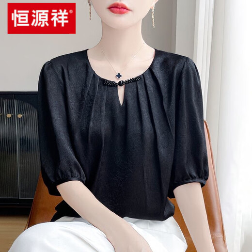 Hengyuanxiang Cabinet Cut Mark Mulberry Silk Short Sleeve Satin Summer New Silk Shirt Top Loose Official Flagship White* Upgraded Fabric Not worth 100 XL 120-135