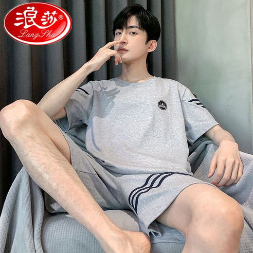 浪莎睡衣男夏季棉质短袖短裤青年学生家居服宽松大码薄款中年男士套装 H9928（短袖短裤） L （建议90-110斤）