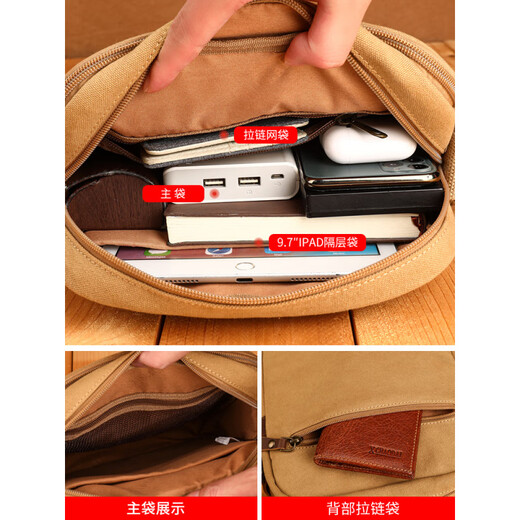 Trendy Generation Casual Business Multifunktionaler Männertasche Herren-One-Shoulder Crossbody Bag Canvas Sport Rucksack Korean Style 1098 Khaki