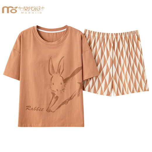 莫代尔夏季短袖自带胸垫一体睡衣套装女士家居服大码休闲韩版可爱可外穿 GXT1047 M
