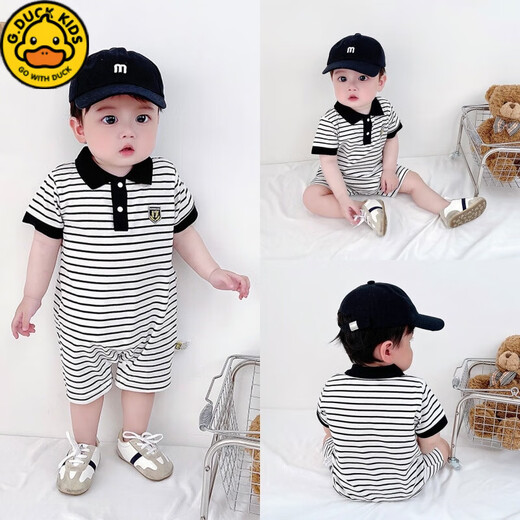 G.DUCKKIDS men and women's onesie in summer thin children's clothing newborn baby clothes 0-1345689 months 2 years old pure cotton black square collar short sleeve 80cm 80