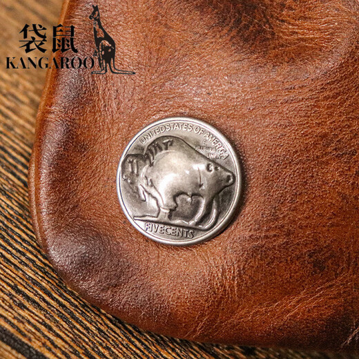 Kangourou (kangourou) Japonais simple couche supérieure vache vache légumes en cuir tanné rétro pour femmes sachet mini sac clés sac carte de cartes monnaie portefeuille marron marron
