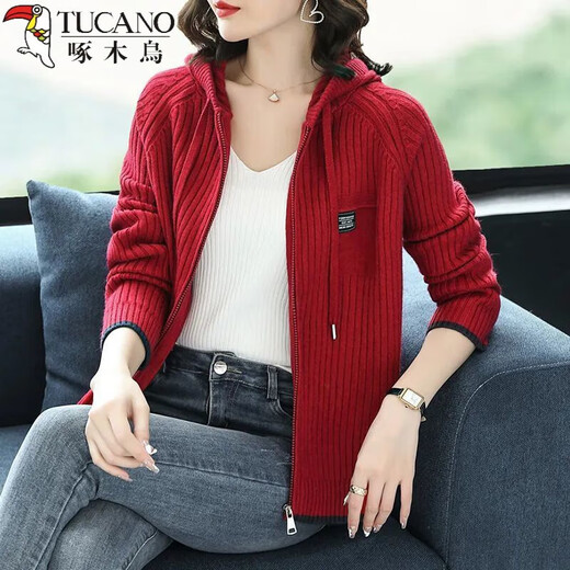 Le nouveau sweat-shirt en tricot de Woodpecker pour les femmes avec un pull à fermeture éclair coréen à capuche cardigan uniforme de baseball veste à sweat à sweat extérieur féminin printemps et automne bleu marine m recommandé 95-105jin [Jin est égal à 0,5 kg]