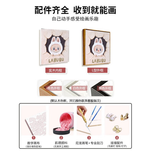 翰鸥斐拉布布石英砂肌理画diy全套材料手工绘labubu丙烯数字油画装饰画 肌理画9734 d高亮颜料+油画布+多支画笔+挂墙