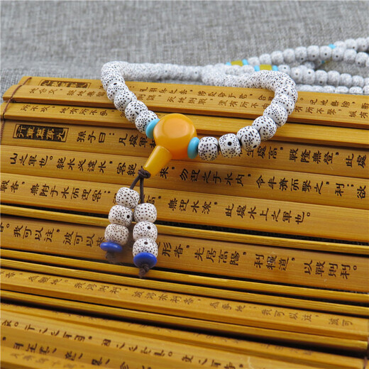 Fat Donglai's same style beeswax 108 imitation star and moon Bodhi seed necklace hand string Buddha beads imitation bracelet couple's hair multi-circle star and moon two tail beads style