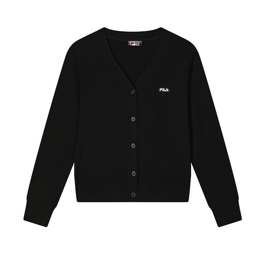 斐乐（FILA）女士编织外套2025秋季新款时尚休闲舒适V领毛衣开衫 正黑色-BK M 165_84A_
