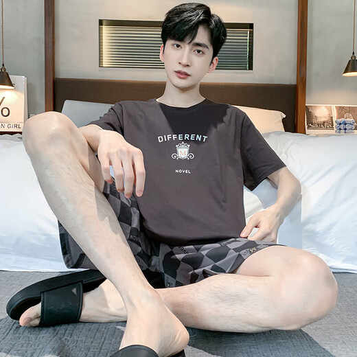 2025 new pajamas men's summer cotton thin short-sleeved shorts suit for teenagers casual home clothes can be worn outside HDE9922 L