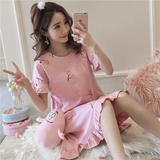 Langsha Nachthemd für Frauen im Sommer 2025 Neue pure Baumwoll japanische süße Pyjama schwangere Frauen Internet Prominente Hauskleidung kann für Frühlings- und Herbstweste 695 Striped Flamingo 165 (l) alle Größe ausgehen
