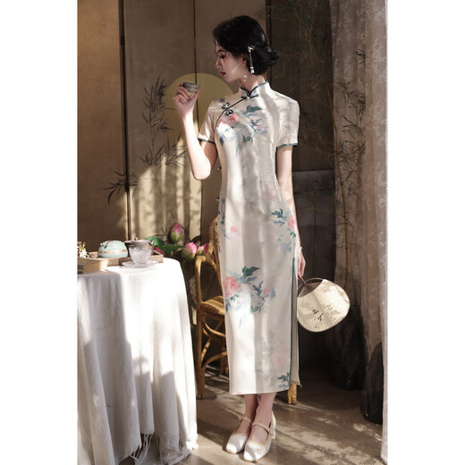UKUHPK2025 spring and summer twill satin light girl's daily improvement version long Chinese style dress cheongsam 9227 M